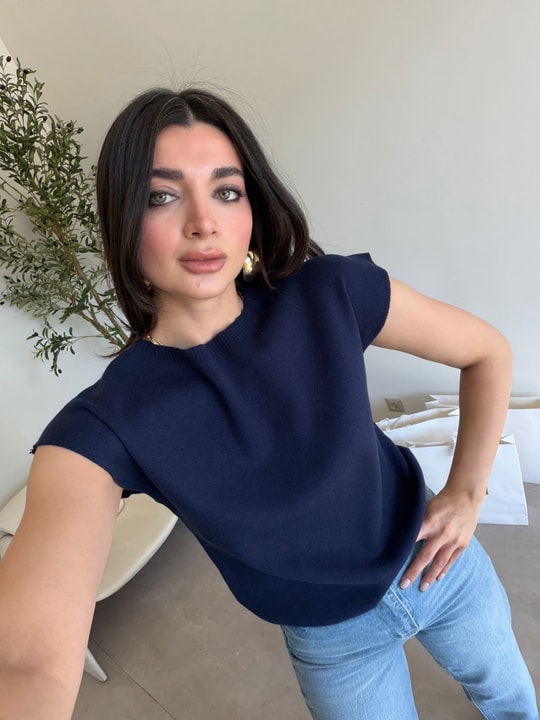 Lacivert Yumuşacık Likralı Bluz
