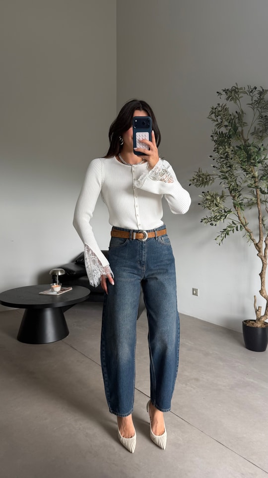 Mavi Elis Eskitme Mom Jean
