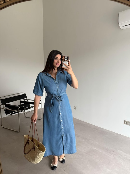 Mavi Tensel Denim Gömlek Elbise