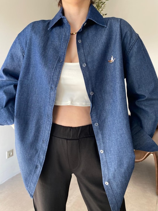 Mavi Yumuşacık Logolu Denim Gömlek