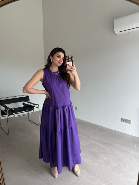 Mor Sıfır Kol Veronika Elbise