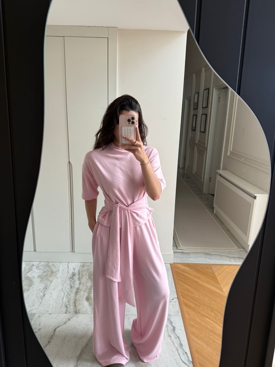 Pembe Bağlamalı Palazzo Modal Takım