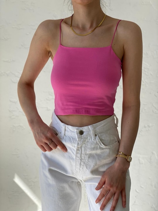 Pembe İp Askılı Kısa Crop (40 cm)