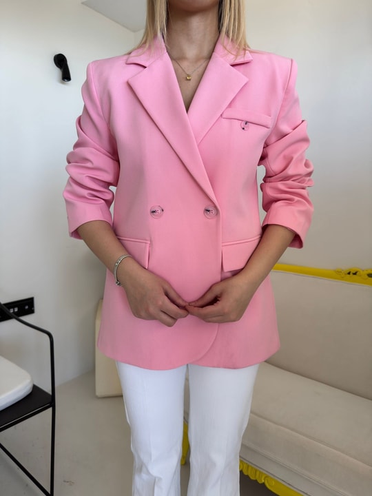 Pembe Kruvaze Yaka Blazer Ceket