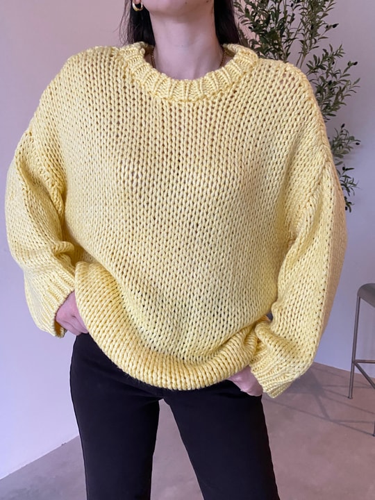 Sarı Bisiklet Yaka Oversize Kazak