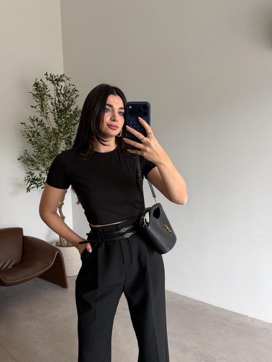 Siyah Basic Crop Tişört