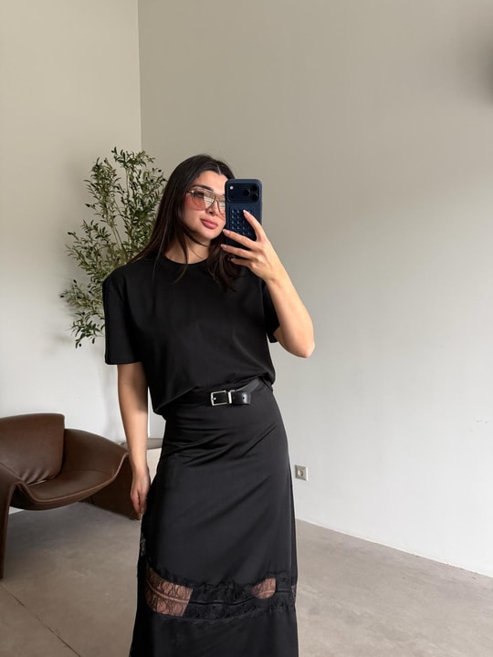 Siyah Bisiklet Yaka Oscar Tişört