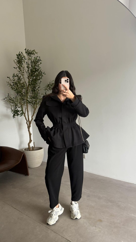 Siyah Cepli Liza Şalvar Pantolon