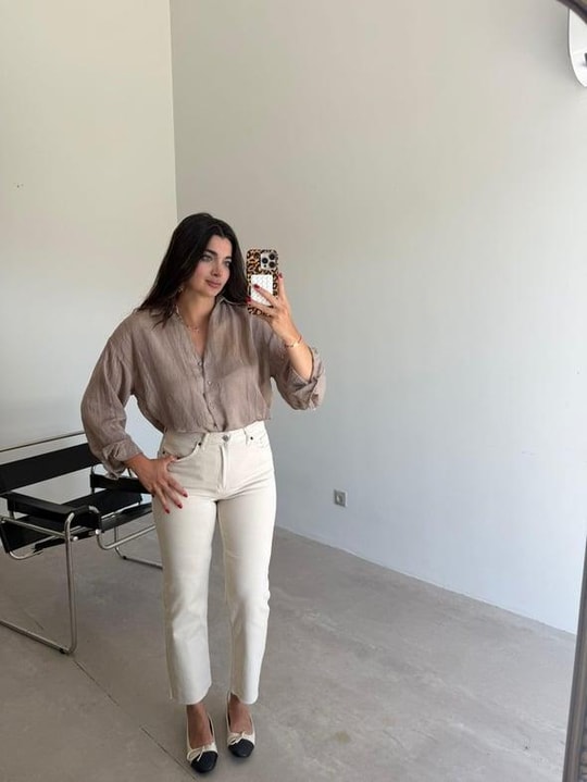 Taş Rengi Kesik Paça Anna Bf Jean