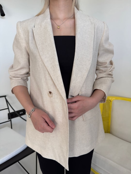 Taş Rengi Keten Blazer Ceket