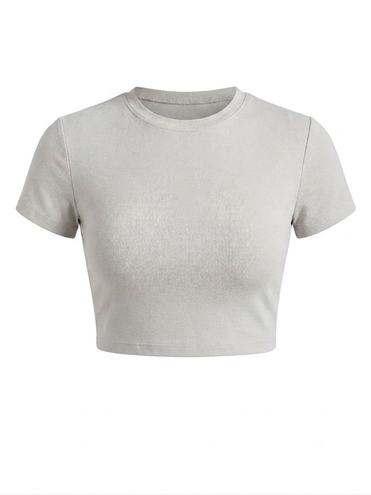 Taş Rengi Likralı Esnek Leo Crop Tişört