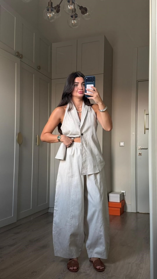 Taş Rengi Yelek Pantolon Takım