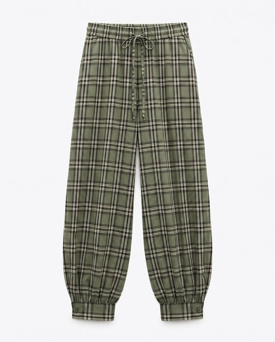 Yeşil Ekose Şalvar Pantolon