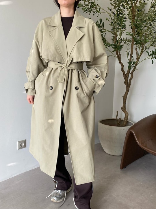 Yeşil Oversize Kuşaklı Trençkot