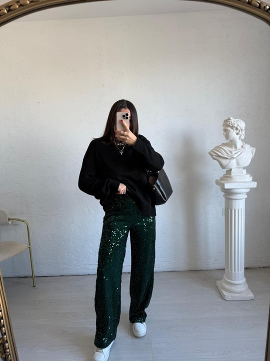 Yeşil Payetli Pantolon