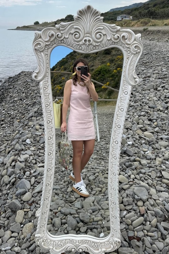 Antoryum Keten Astarlı Elbise Pembe