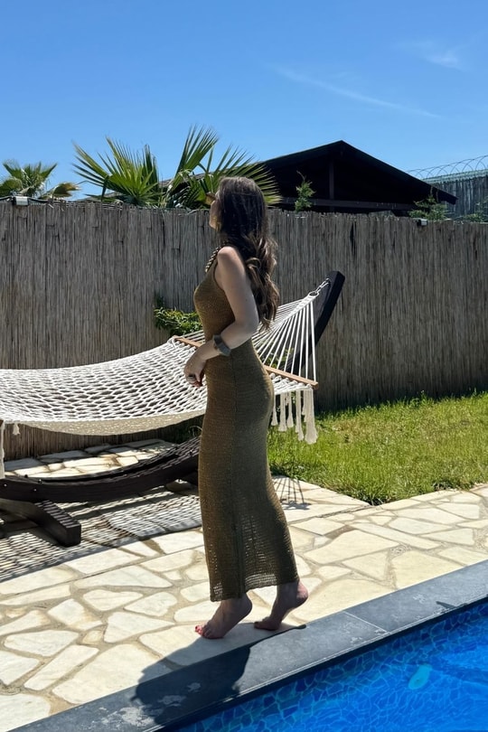 Solea Simli Transparan Plaj Elbisesi Haki Yeşil