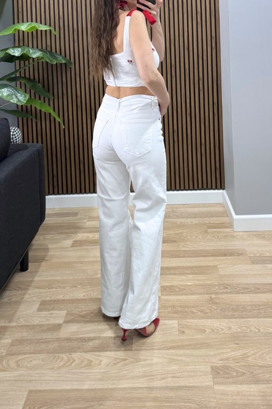 Zr Model Wide Leg Jean Beyaz