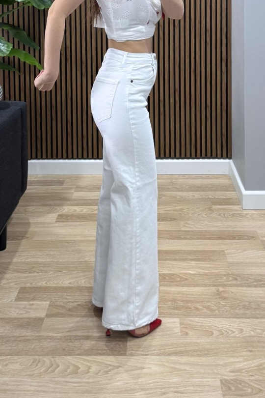 Zr Model Wide Leg Jean Beyaz