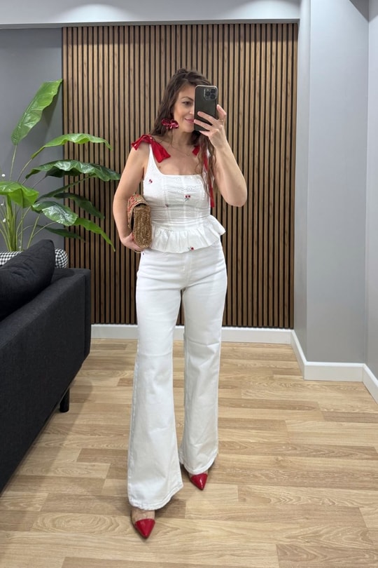 Zr Model Wide Leg Jean Beyaz
