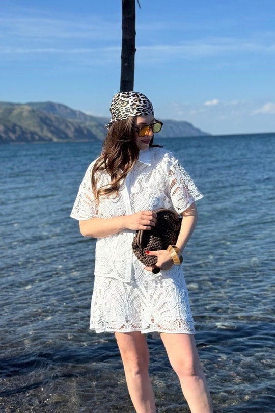 Elite Nakış Detaylı Şort Gömlek Set Beyaz