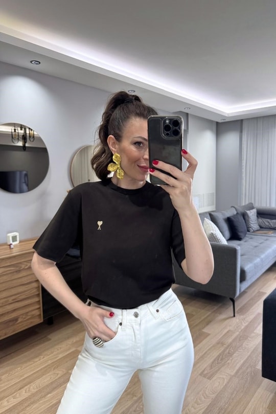 Bisiklet Yaka Premium Tişört Kahverengi