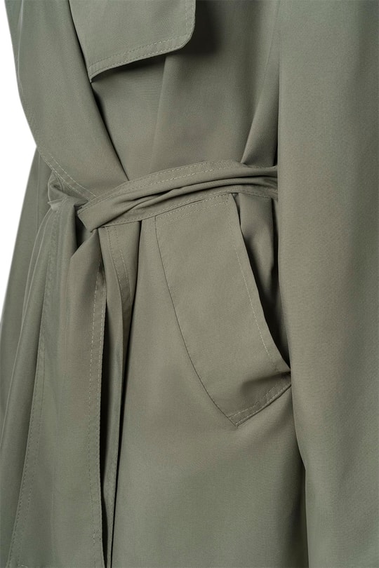 Haki Kuşaklı Mevsimlik İnce Trençkot HAKİ