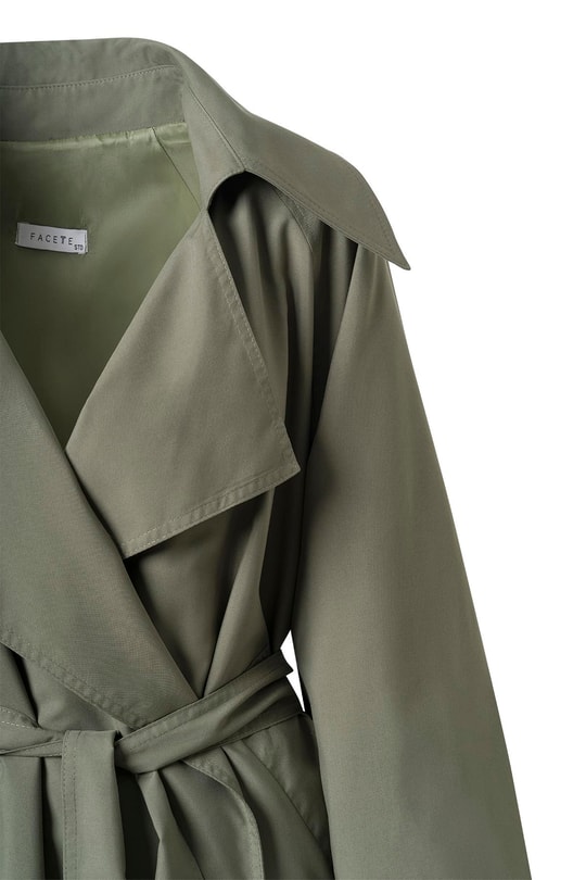 Haki Kuşaklı Mevsimlik İnce Trençkot HAKİ