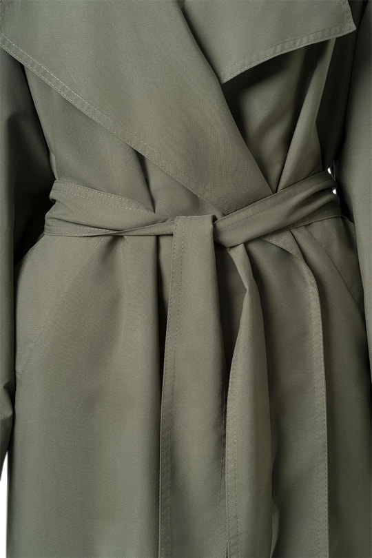 Haki Kuşaklı Mevsimlik İnce Trençkot HAKİ