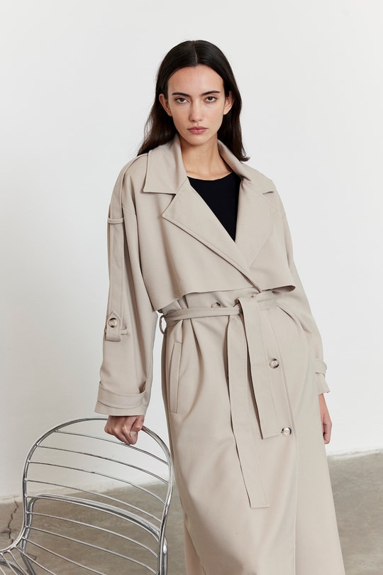 Kol Apoletli Rüzgarlıklı Oversize Trençkot Bej