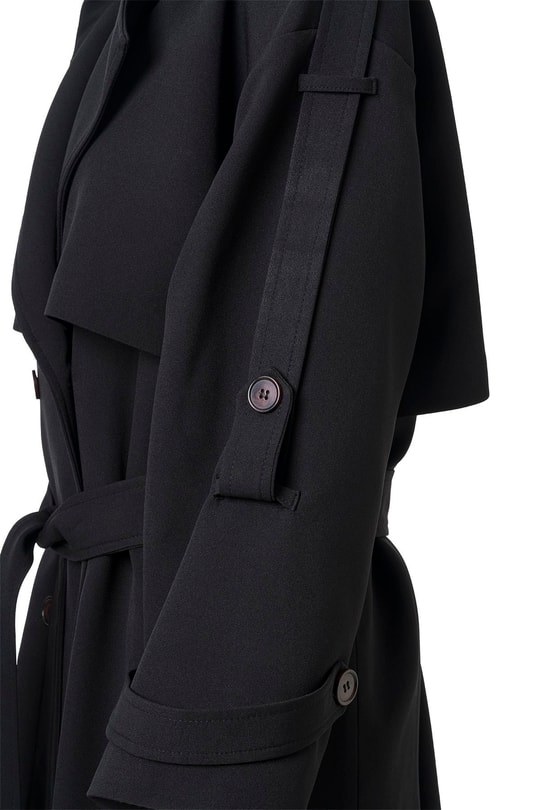Kol Apoletli Rüzgarlıklı Oversize Trençkot Siyah