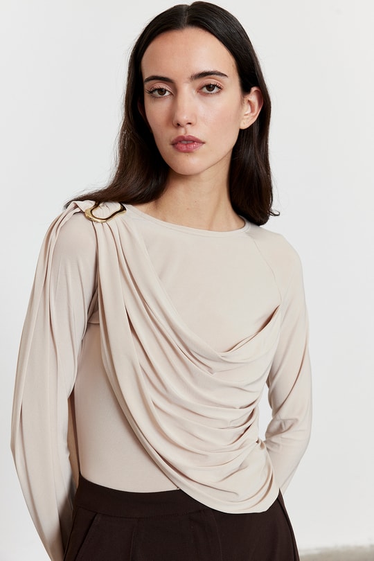 Şal Detaylı Bluz Bej