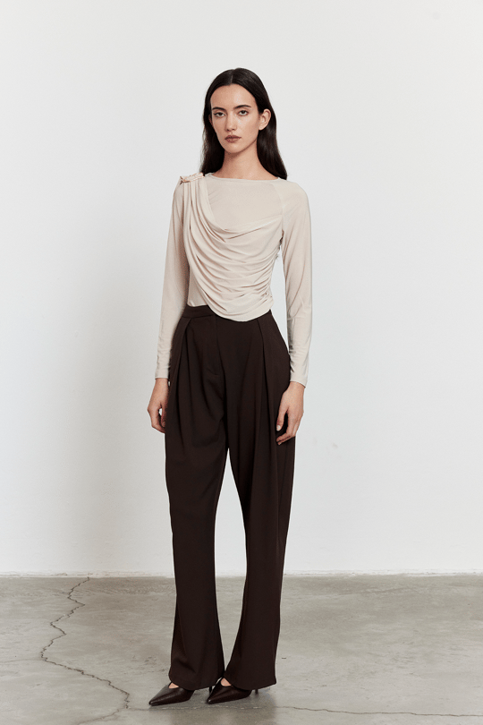 Şal Detaylı Bluz Bej