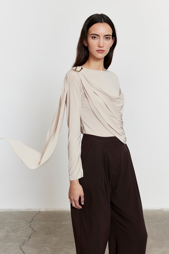 Şal Detaylı Bluz Bej