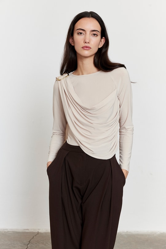 Şal Detaylı Bluz Bej
