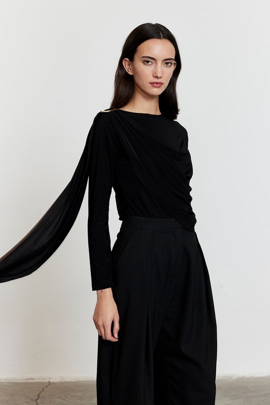 Şal Detaylı Bluz Siyah