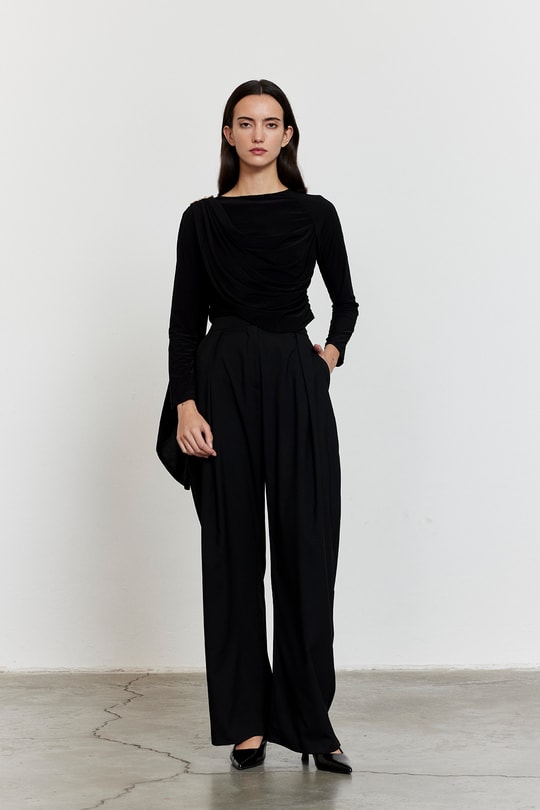 Şal Detaylı Bluz Siyah