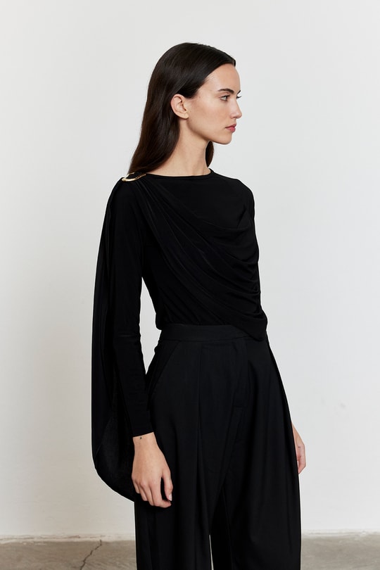 Şal Detaylı Bluz Siyah