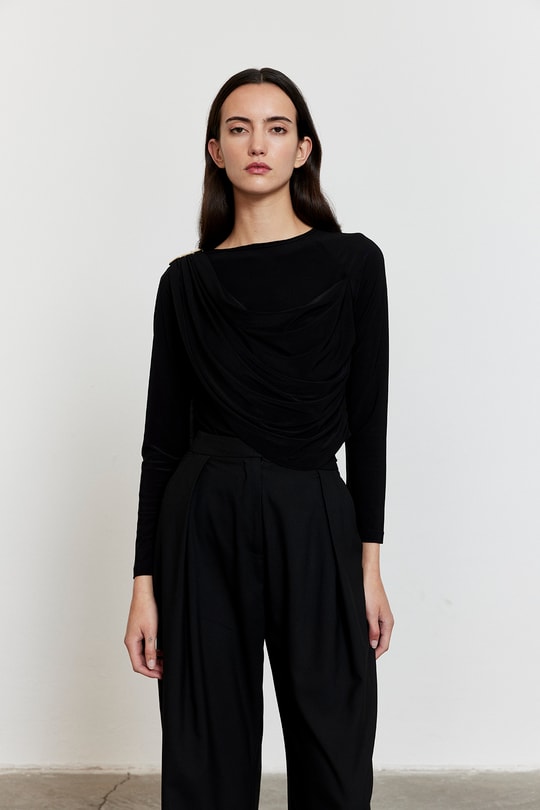 Şal Detaylı Bluz Siyah