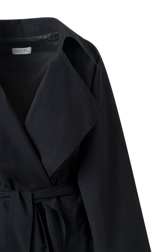 Siyah Kuşaklı Mevsimlik İnce Trençkot SİYAH