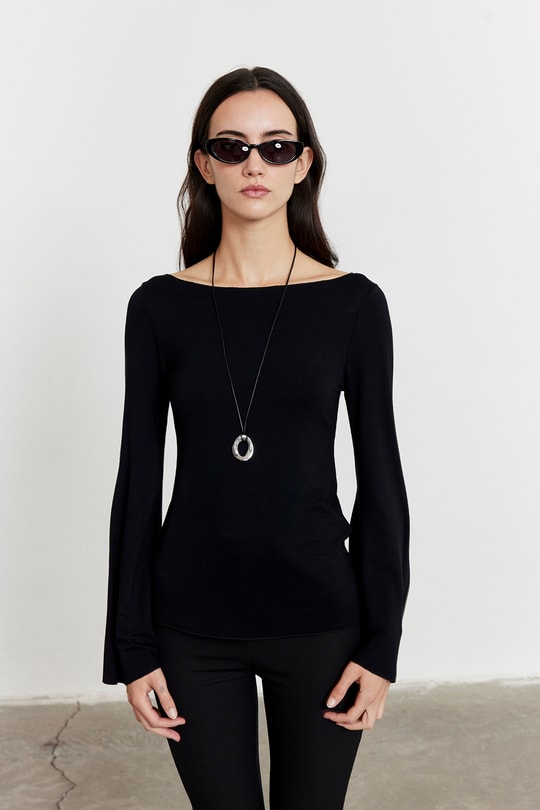 Yarasa Kol Kayık Yaka Bluz Siyah