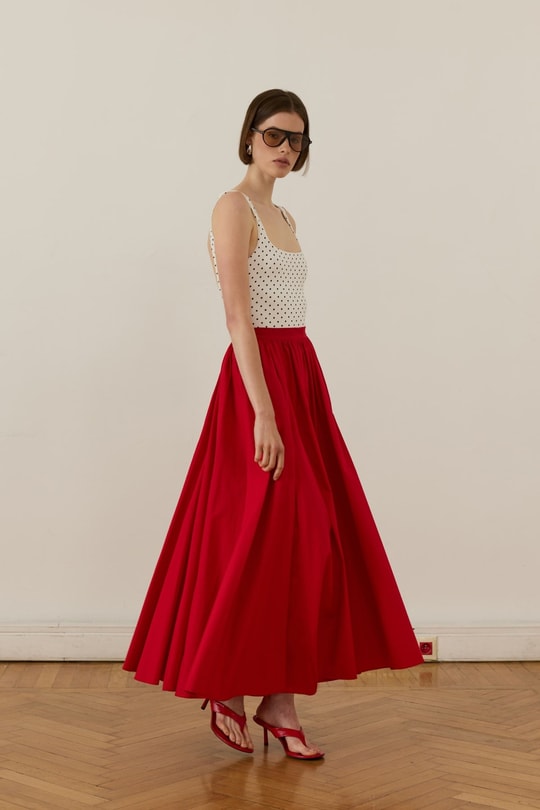 Aria Pleated Poplin Skirt Red