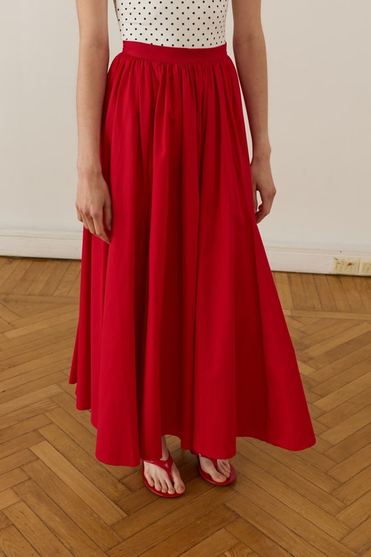 Aria Pleated Poplin Skirt Red