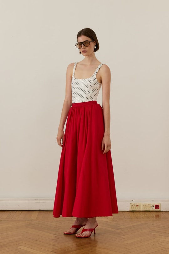 Aria Pleated Poplin Skirt Red