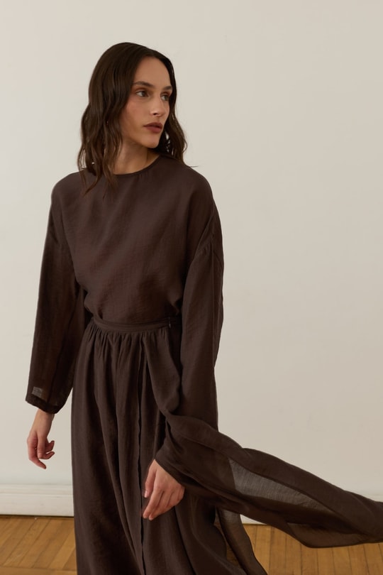 Giada Asymmetric Panel Skirt Set Brown