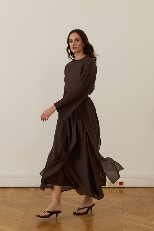 Giada Asymmetric Panel Skirt Set Brown