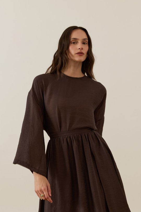 Giada Asymmetric Panel Skirt Set Brown