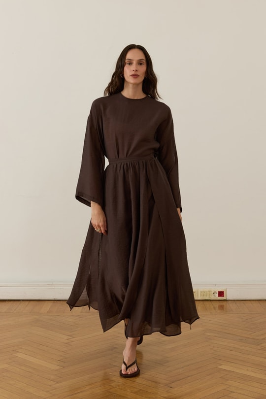 Giada Asymmetric Panel Skirt Set Brown