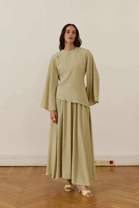 Raya Tie-Detail Cupro Skirt Set Soft Green