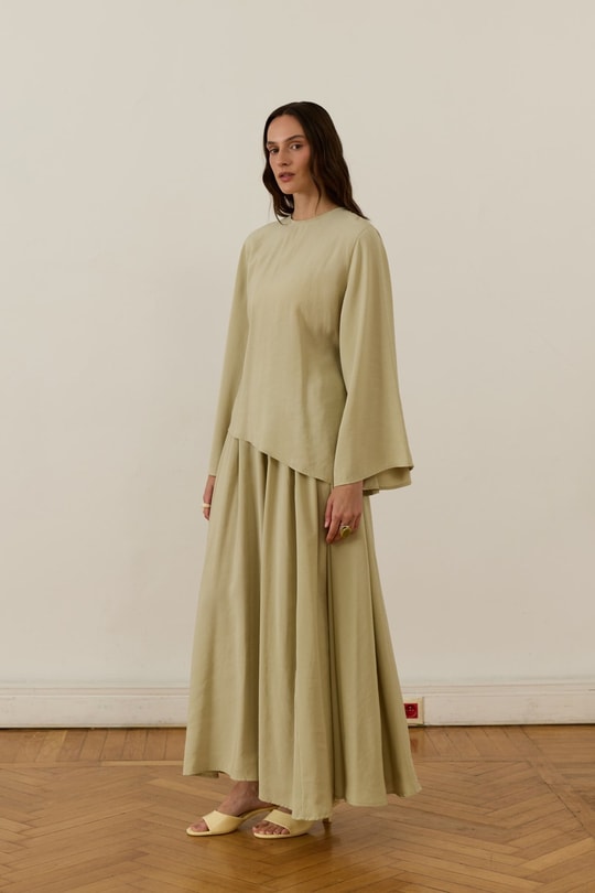 Raya Tie-Detail Cupro Skirt Set Soft Green